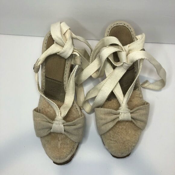 UGG wedge tie up Sherpa lined sandals size 6 - Picture 3 of 12
